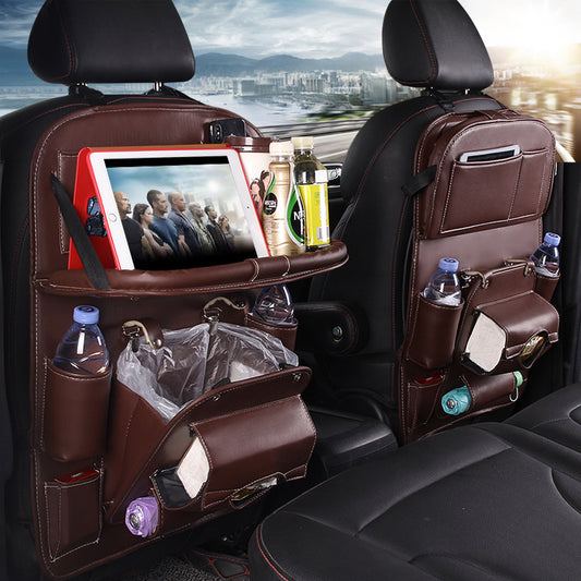 PU Leather Car Storage Bag with Multifunctional Back Seat Tray