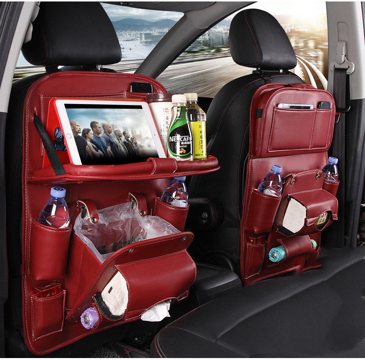 PU Leather Car Storage Bag with Multifunctional Back Seat Tray